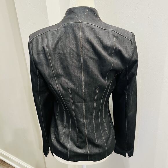 Adrienne Vittadini Studio Women’s Jacket Black Denim Stitched Gold Accent Size 4 - Picture 6 of 8